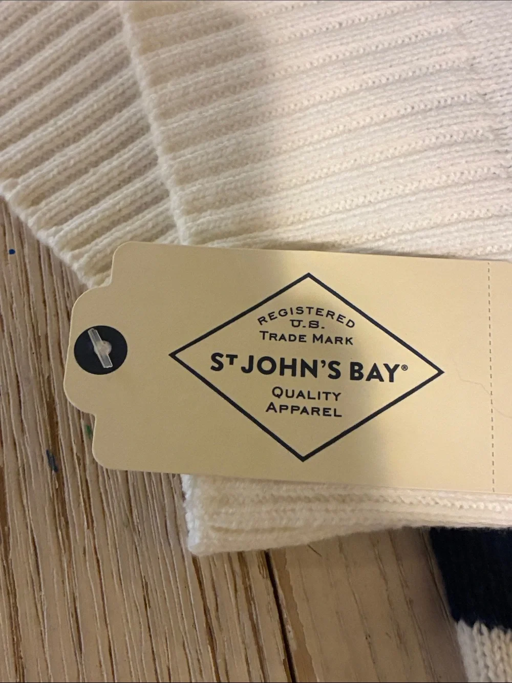 NWT St. John's Bay Cream Cable Knit Crewneck Sweater Navy Stripes Sz XL